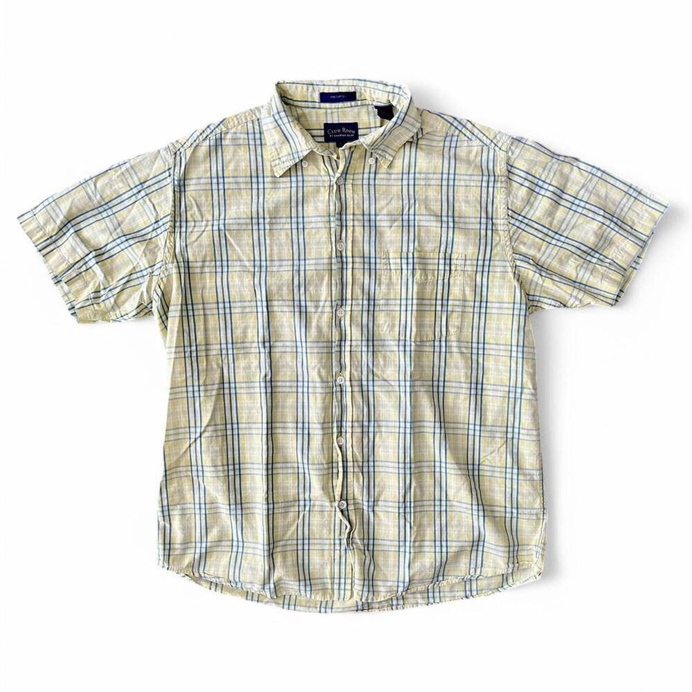 Club Room by Charter Club Yellow plaid short sleeve button down shirt Sz Large